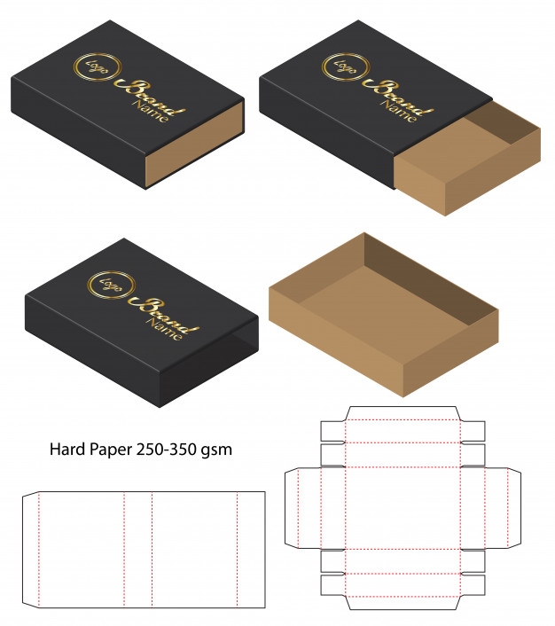 抽屉盒产品包装盒刀版展开图模板矢量图素材