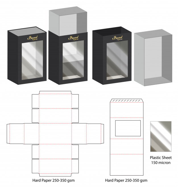 开天窗透明产品包装盒刀版展开图模板矢量图素材