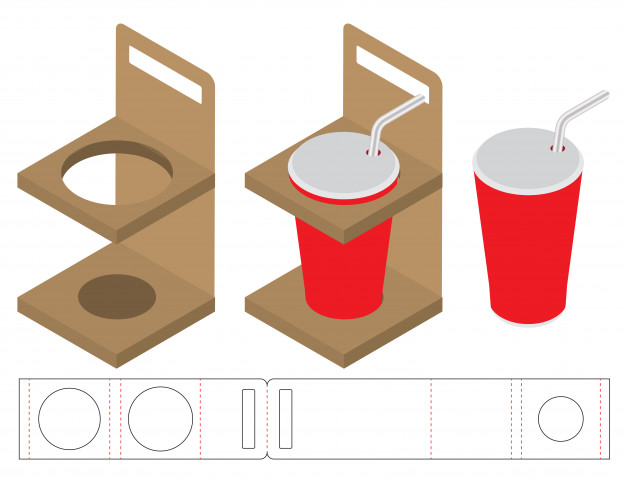 咖啡奶茶食品包装盒刀版展开图模板矢量图素材