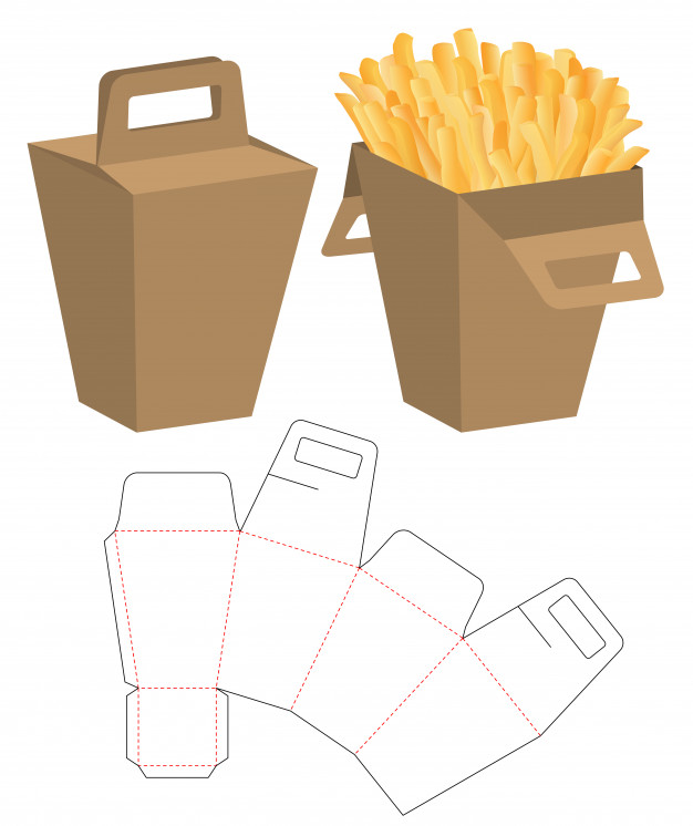 薯条食品包装盒刀版展开图模板矢量图素材