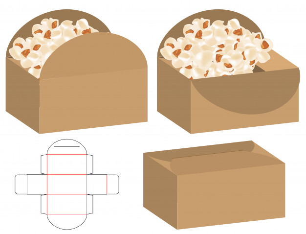 爆米花食品包装盒刀版展开图模板矢量图素材
