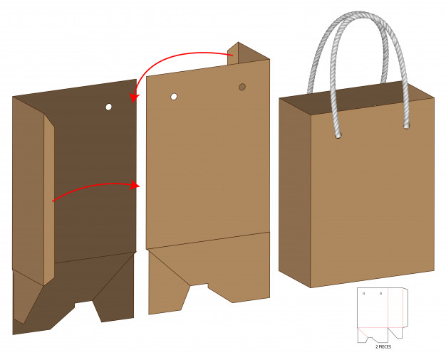 手提袋包装盒展开图刀版模板矢量图素材
