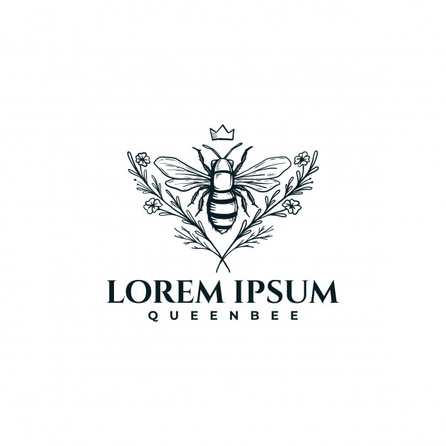 手绘蜜蜂与花卉logo标志