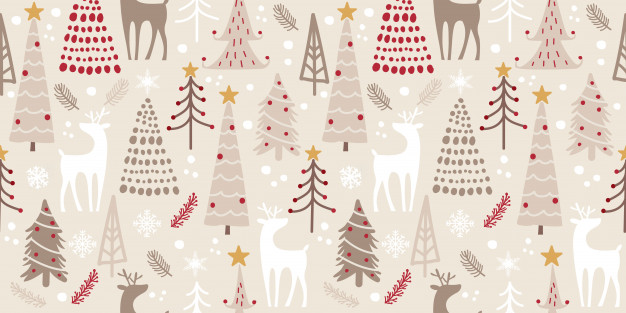 圣诞节驯鹿圣诞树无缝花纹矢量图素材