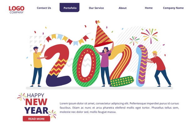 2021年新年数字元素网页着陆页面矢量图素材