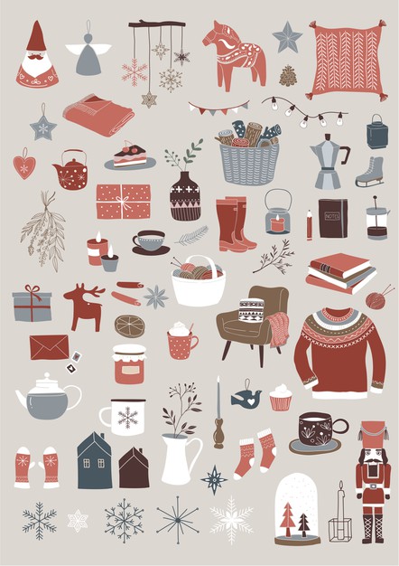 北欧圣诞节日用品家具元素矢量图素材