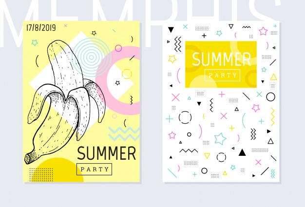 夏季聚会孟菲斯风格抽象海报单页模板