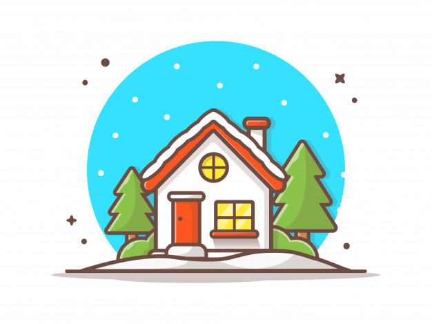 冬季的房子卡通矢量插画