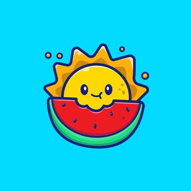 太阳，西瓜，卡通矢量图插画