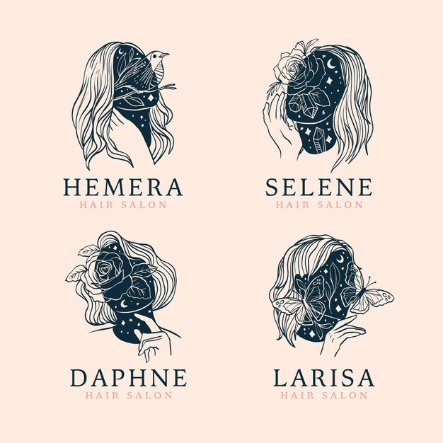 手绘女人,花朵,鸟,蝴蝶,logo标志