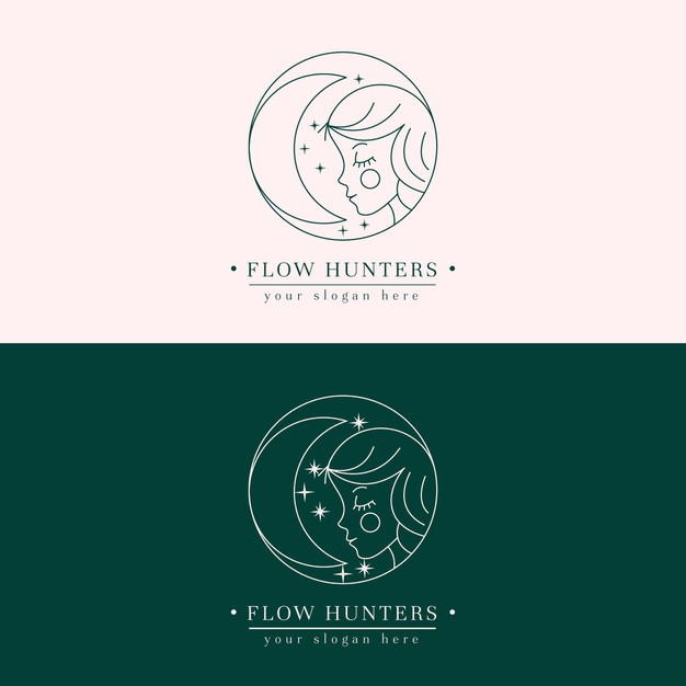 女人侧脸，月亮，线条logo标志