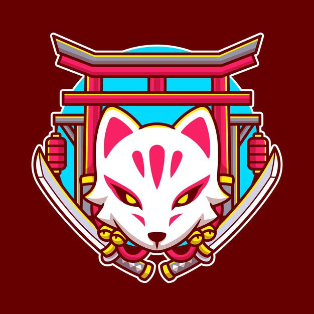 狐狸面具，日本鸟居图标logo卡通矢量插画