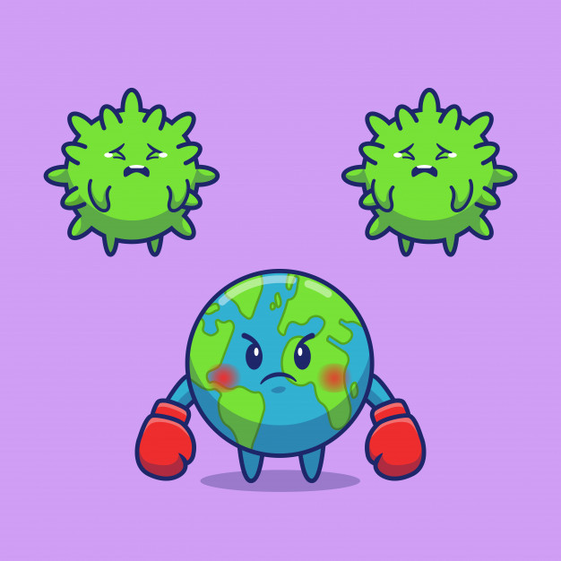 地球,拳击手套,新冠病毒,卡通矢量图插画