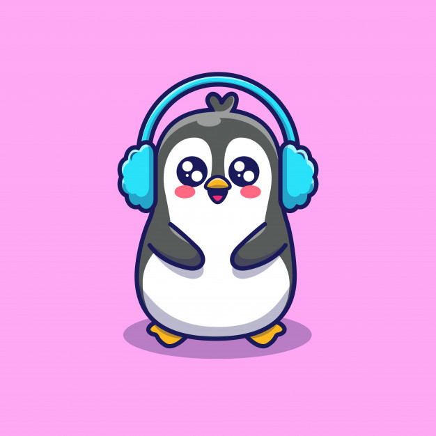 戴耳罩的小企鹅，卡通矢量图插画