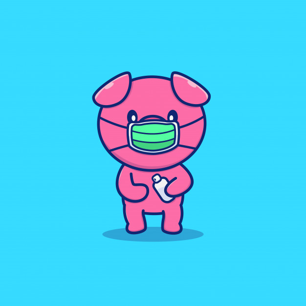 戴口罩洗手的小猪，卡通矢量图插画