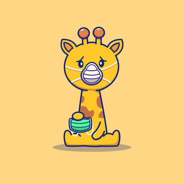 带口罩的长颈鹿，卡通矢量图插画