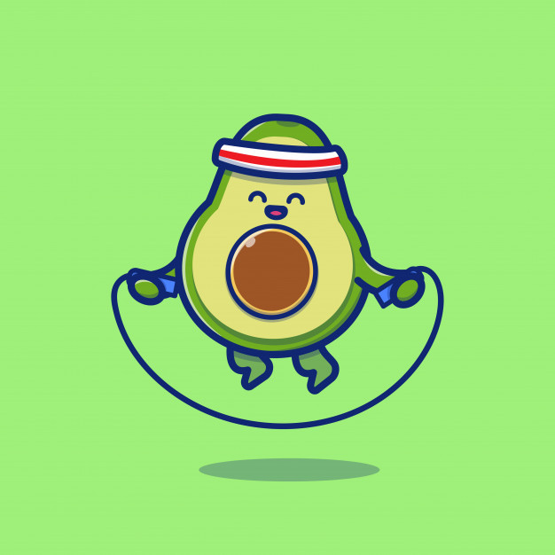 牛油果跳绳，卡通矢量图插画