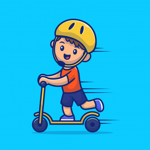 滑板车男孩,卡通矢量图插画