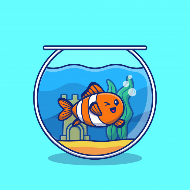 鱼缸，金鱼，卡通矢量图插画