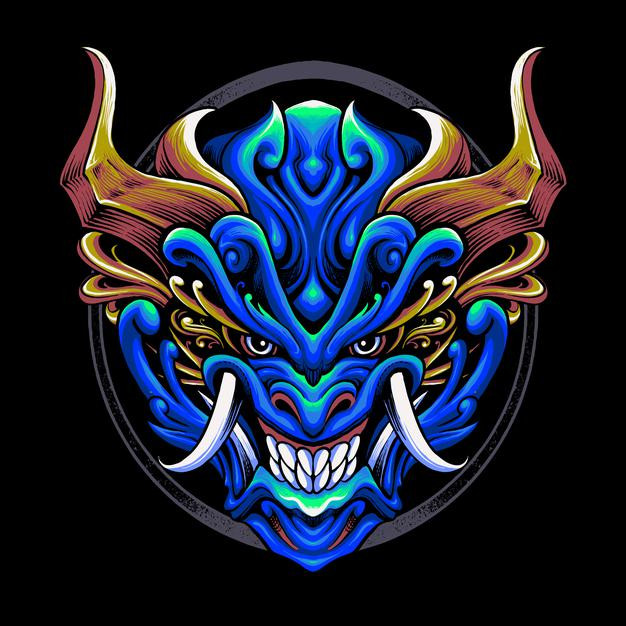 日本魔鬼面具日式插画