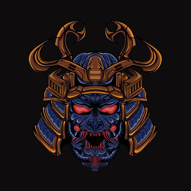 日本武士武将盔甲头盔日式插画