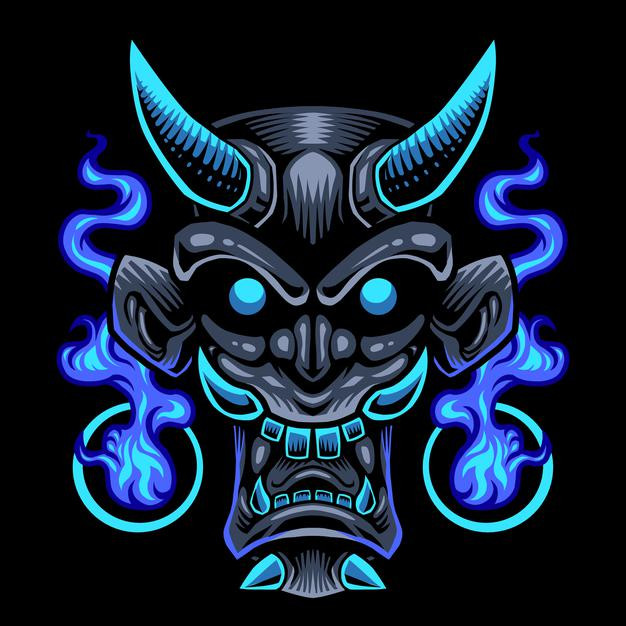 魔鬼面具日本日式插画