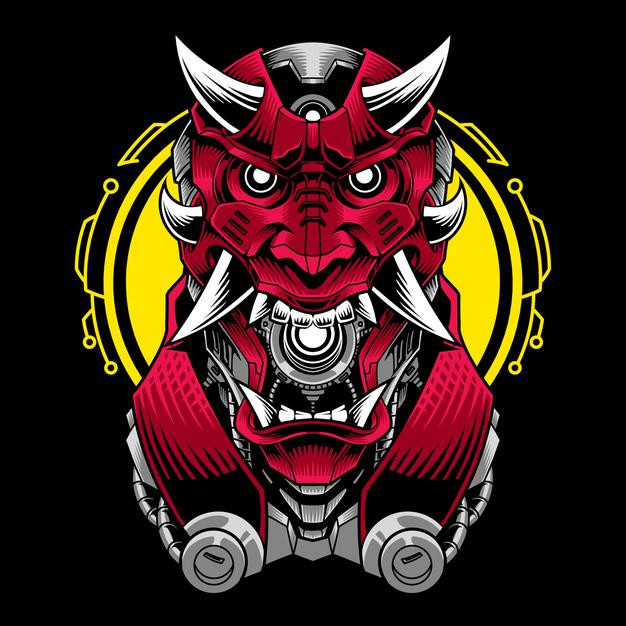 魔鬼面具日本日式插画