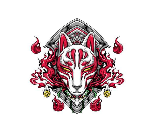 日本狐狸面具能面日式插画