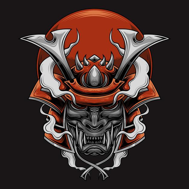 日本武士武将盔甲头盔日式插画