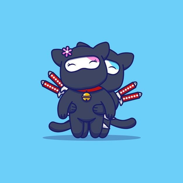 可爱的忍者猫情侣插画