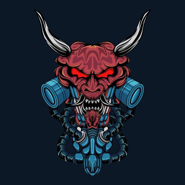 魔鬼机甲机器人日本魔鬼恶魔鬼面具能面日式插画