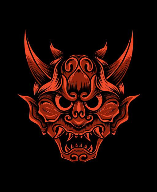 日本魔鬼恶魔鬼面具能面日式插画