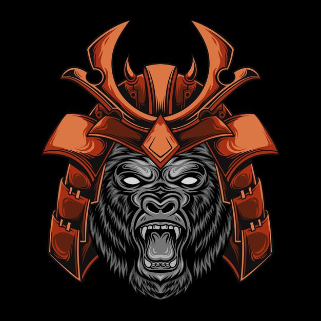 大猩猩日本武士武将盔甲头盔日式插画