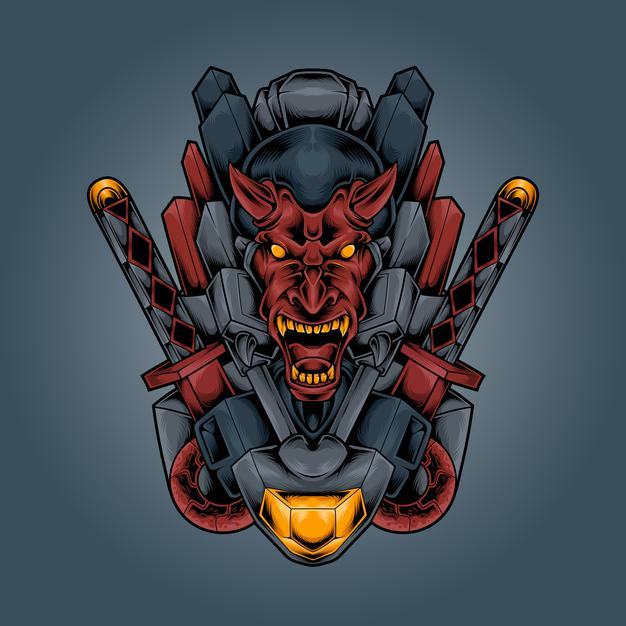 魔鬼机器人武士日本武士武将盔甲头盔日式插画