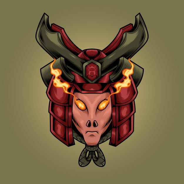 武士外星人日本武士武将盔甲头盔日式插画