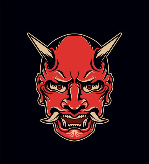 日本魔鬼恶魔鬼面具能面日式插画