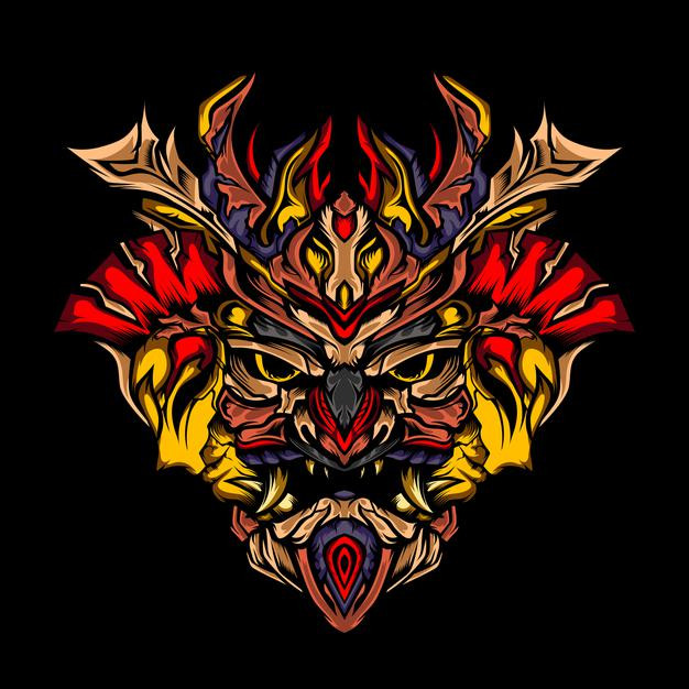 日本武士武将盔甲头盔日式插画