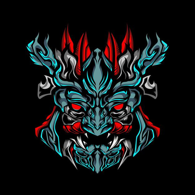 日本武士武将盔甲头盔日式插画