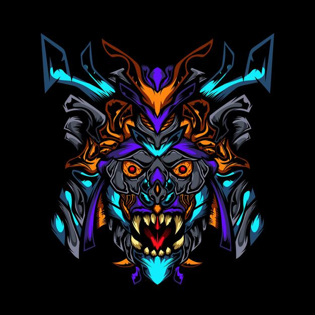 武士僵尸日本魔鬼恶魔鬼面具能面日式插画