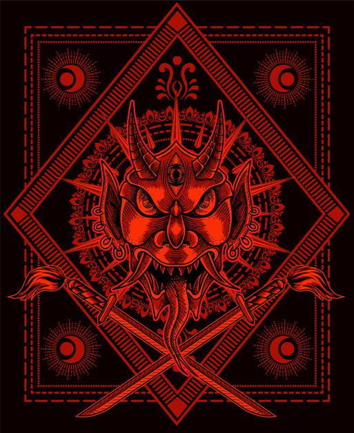 日本魔鬼恶魔鬼面具能面魔鬼日式插画