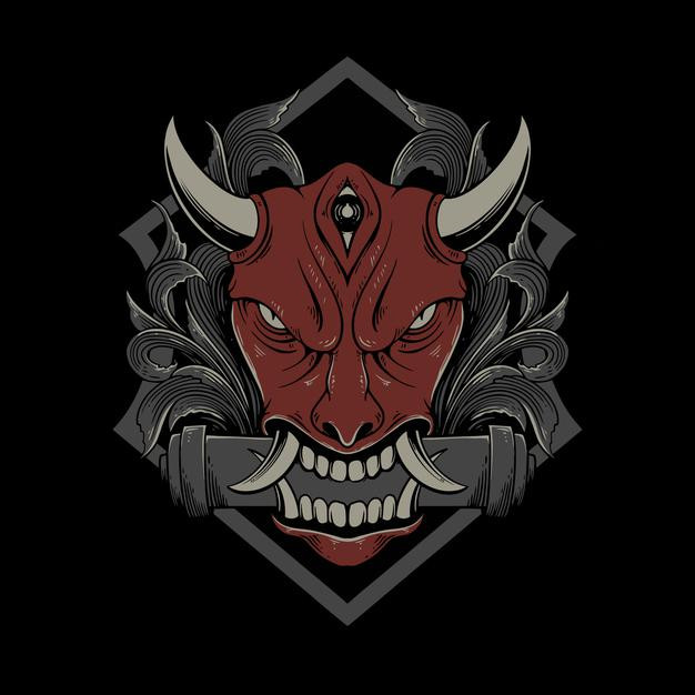 日本魔鬼恶魔鬼面具能面日式插画