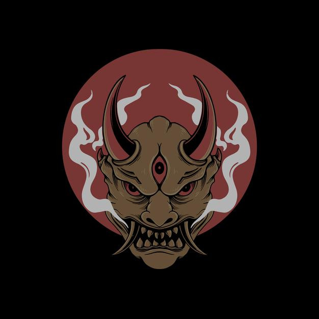 日本魔鬼恶魔鬼面具能面日式插画