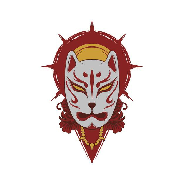 日本魔鬼恶魔鬼面具能面狐狸日式插画