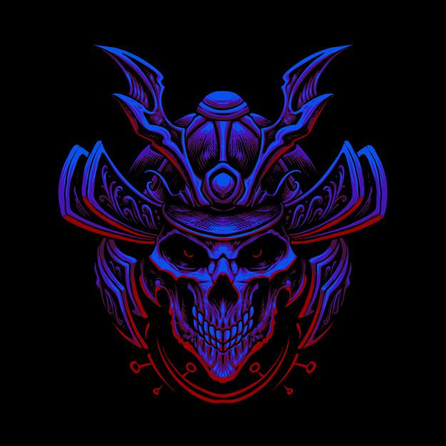 日本魔鬼恶魔鬼面具能面骷髅日式插画