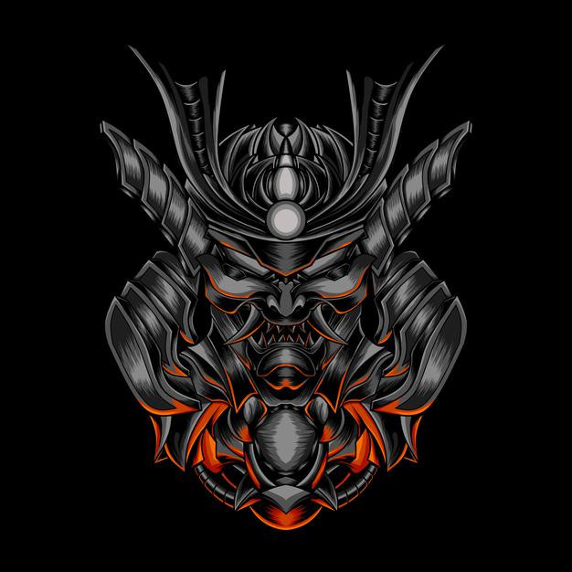 日本武士武将盔甲头盔日式插画