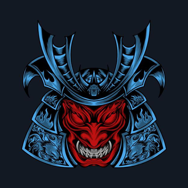 日本武士武将盔甲头盔日式插画