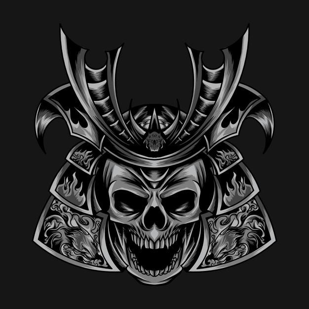 日本武士武将盔甲头盔骷髅日式插画