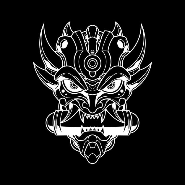 机甲日本魔鬼恶魔鬼面具能面日式插画