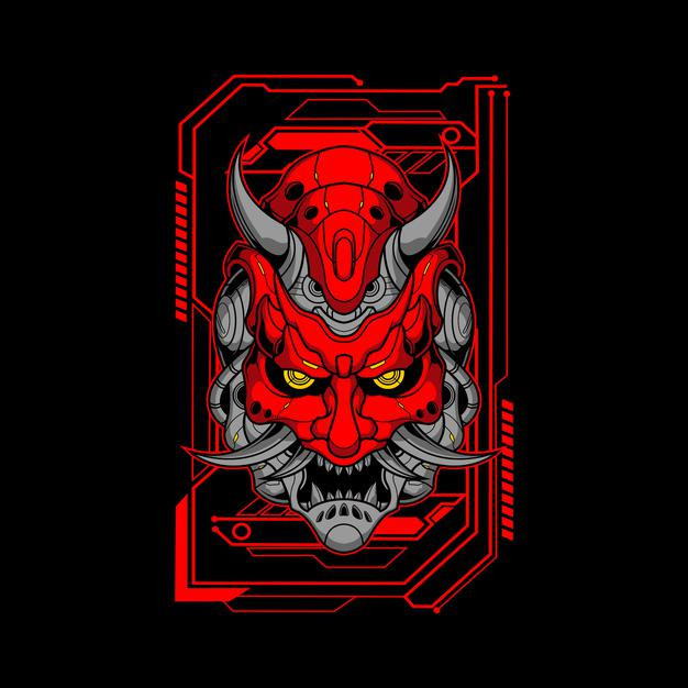 红色机甲日本武士武将盔甲头盔日式插画