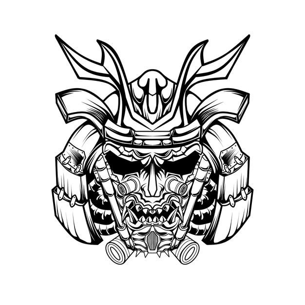 日本武士武将盔甲头盔日式插画